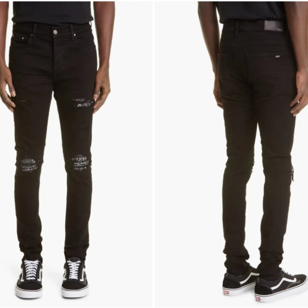 AMIRI Men's MX1 Bandana Ripped Patch Skinny Jeans, NWOT Size 33